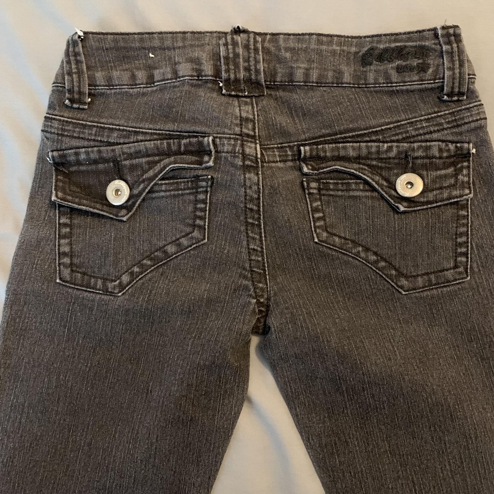 Bubblegum Low Rise Slim Straight Jeans Woman 7/8 Gray Stretch Denim Flap Pockets - Picture 9 of 10